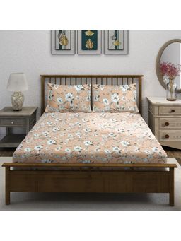Swayam - Floral 210 Tc King Bedsheet With 2 Pillow Cover Beige