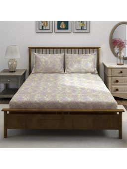 Swayam - Floral 210 Tc King Bedsheet With 2 Pillow Cover Beige