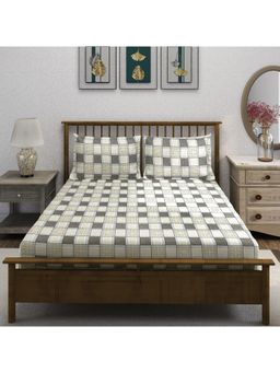 Swayam - Geometric 210 Tc King Bedsheet With 2 Pillow Cover Grey