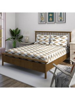 Swayam - Geometric 210 Tc King Bedsheet With 2 Pillow Cover Beige