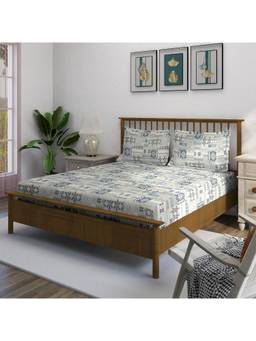 Swayam - Floral 210 Tc King Bedsheet With 2 Pillow Cover Grey