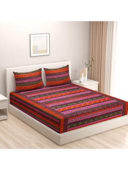 Swayam - Ethnic 210 Tc King Bedsheet With 2 Pillow Cover Multi-Color