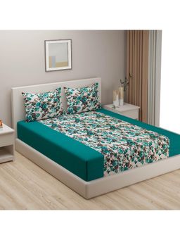 Swayam - Floral 210 Tc King Bedsheet With 2 Pillow Cover Blue