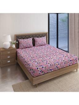 Swayam - Floral 170 Tc King Bedsheet With 2 Pillow Cover Pink