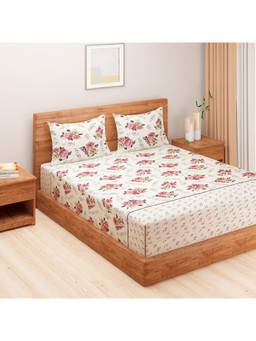 Swayam - Floral 300 Tc King Bedsheet With 2 Pillow Cover White