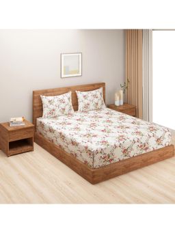 Swayam - Floral 300 Tc King Bedsheet With 2 Pillow Cover White