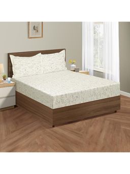 Swayam - Floral 210 Tc King Fitted Bedsheet With 2 Pillow Cover White