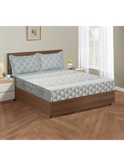 Swayam - Geometric 210 Tc King Fitted Bedsheet With 2 Pillow Cover Blue