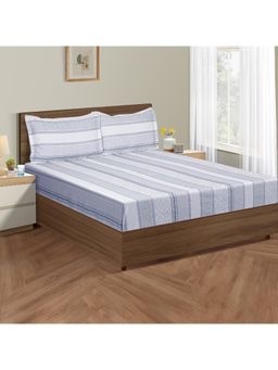 Swayam - Geometric 210 Tc King Fitted Bedsheet With 2 Pillow Cover White