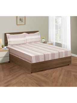 Swayam - Geometric 210 Tc King Fitted Bedsheet With 2 Pillow Cover White