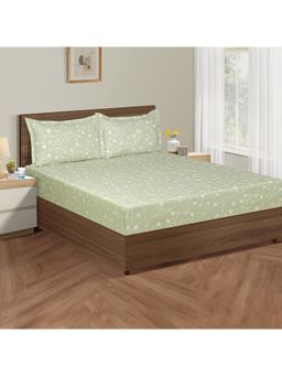 Swayam - Floral 210 Tc King Fitted Bedsheet With 2 Pillow Cover Green