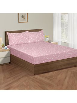 Swayam - Floral 210 Tc King Fitted Bedsheet With 2 Pillow Cover Pink