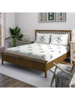 Swayam - Floral 210 Tc King Fitted Bedsheet With 2 Pillow Cover Grey