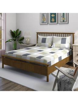 Swayam - Geometric 210 Tc King Fitted Bedsheet With 2 Pillow Cover Multi-Color