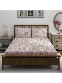 Swayam - Floral 210 Tc King Fitted Bedsheet With 2 Pillow Cover Pink