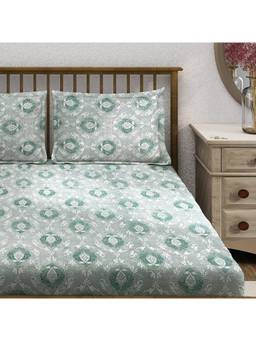 Swayam - Floral 210 Tc King Fitted Bedsheet With 2 Pillow Cover Multi-Color