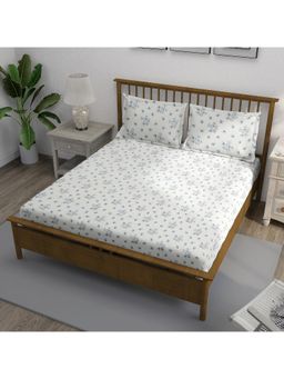 Swayam - Floral 300 Tc King Fitted Bedsheet With 2 Pillow Cover White