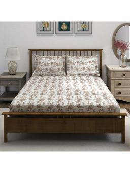 Swayam - Floral 300 Tc King Fitted Bedsheet With 2 Pillow Cover White