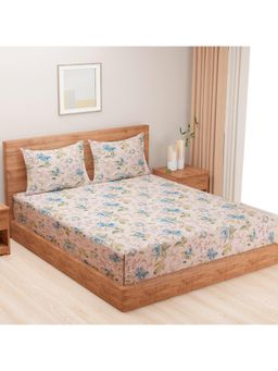 Swayam - Floral 144 Tc King Fitted Bedsheet With 2 Pillow Cover Pink