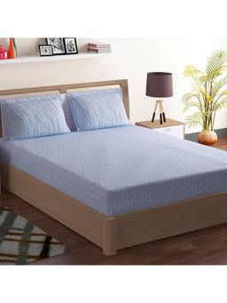 Swayam - Geometric 180 Tc King Fitted Bedsheet With 2 Pillow Cover Blue