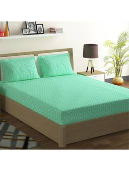 Swayam - Geometric 180 Tc King Fitted Bedsheet With 2 Pillow Cover Green