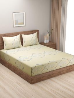 Swayam - Floral 210 Tc King Fitted Bedsheet With 2 Pillow Cover Yellow