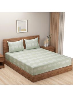 Swayam - Floral 210 Tc King Fitted Bedsheet With 2 Pillow Cover Green