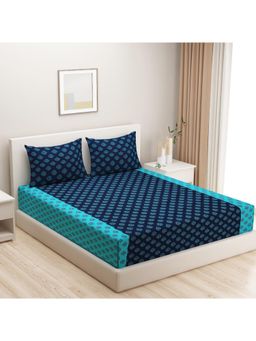 Swayam - Ethnic 210 Tc King Fitted Bedsheet With 2 Pillow Cover Blue