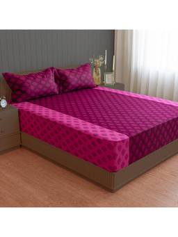 Swayam - Ethnic 210 Tc King Fitted Bedsheet With 2 Pillow Cover Pink