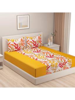 Swayam - Nature 210 Tc King Fitted Bedsheet With 2 Pillow Cover Yellow