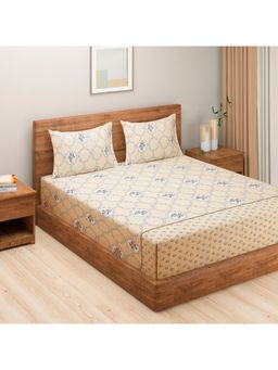 Swayam - Abstract 144 Tc King Fitted Bedsheet With 2 Pillow Cover Beige