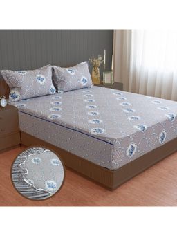 Swayam - Abstract 144 Tc King Fitted Bedsheet With 2 Pillow Cover Grey