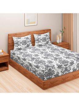 Swayam - Ethnic 144 Tc King Fitted Bedsheet With 2 Pillow Cover White