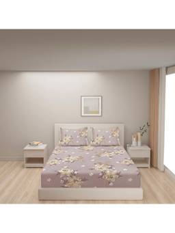 Swayam - Floral 170 Tc King Fitted Bedsheet With 2 Pillow Cover Multi-Color