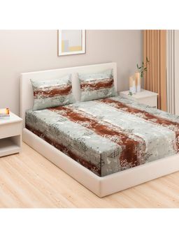 Swayam - Abstract 170 Tc King Fitted Bedsheet With 2 Pillow Cover Grey
