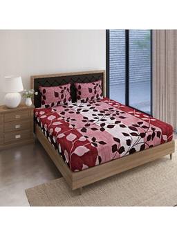 Swayam - Floral 170 Tc King Fitted Bedsheet With 2 Pillow Cover Multi-Color