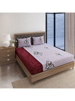 Swayam - Floral 170 Tc King Fitted Bedsheet With 2 Pillow Cover Red