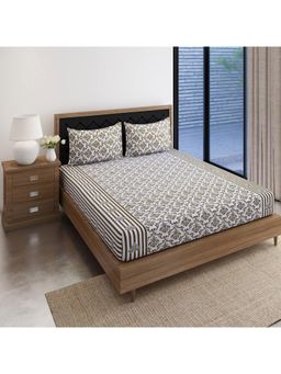 Swayam - Ethnic 170 Tc King Fitted Bedsheet With 2 Pillow Cover Brown