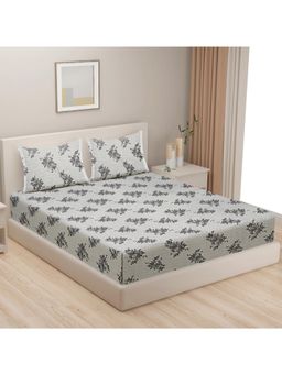 Swayam - Floral 170 Tc King Fitted Bedsheet With 2 Pillow Cover Grey