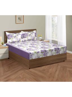 Swayam - Floral 170 Tc King Fitted Bedsheet With 2 Pillow Cover Multi-Color