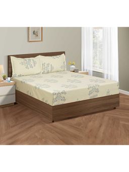 Swayam - Floral 170 Tc King Fitted Bedsheet With 2 Pillow Cover Yellow