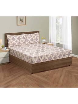Swayam - Floral 170 Tc King Fitted Bedsheet With 2 Pillow Cover Beige