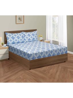 Swayam - Floral 170 Tc King Fitted Bedsheet With 2 Pillow Cover Multi-Color