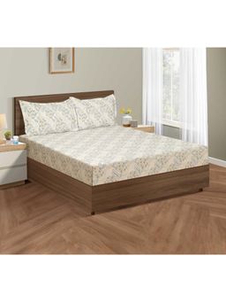 Swayam - Floral 170 Tc King Fitted Bedsheet With 2 Pillow Cover Grey