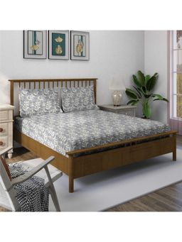 Swayam - Floral 170 Tc King Fitted Bedsheet With 2 Pillow Cover Grey