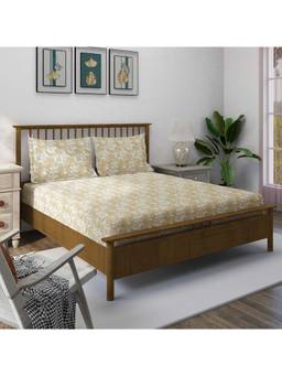 Swayam - Floral 170 Tc King Fitted Bedsheet With 2 Pillow Cover Beige