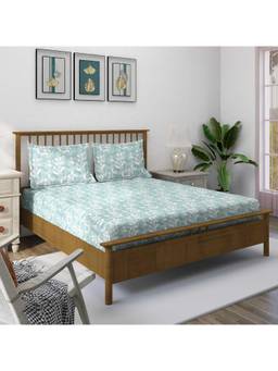 Swayam - Floral 170 Tc King Fitted Bedsheet With 2 Pillow Cover Green