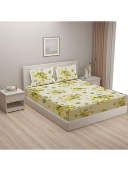 Swayam - Floral 170 Tc King Fitted Bedsheet With 2 Pillow Cover Green