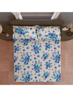 Swayam - Floral 170 Tc King Fitted Bedsheet With 2 Pillow Cover White