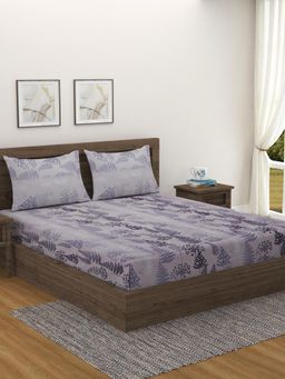 Swayam - Floral 300 Tc King Fitted Bedsheet With 2 Pillow Cover Grey